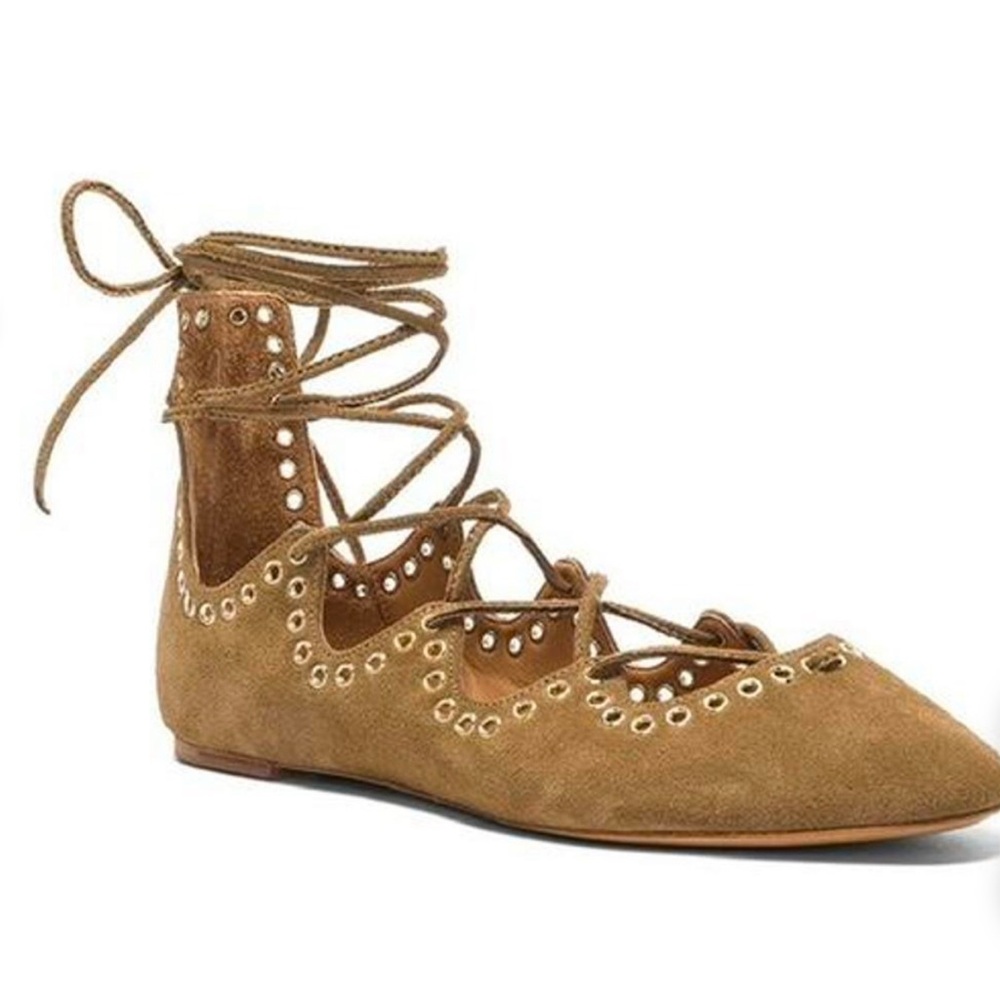 Isabel Marant Leo Brown Lace-Up Suede Eyelet Ballet Flats